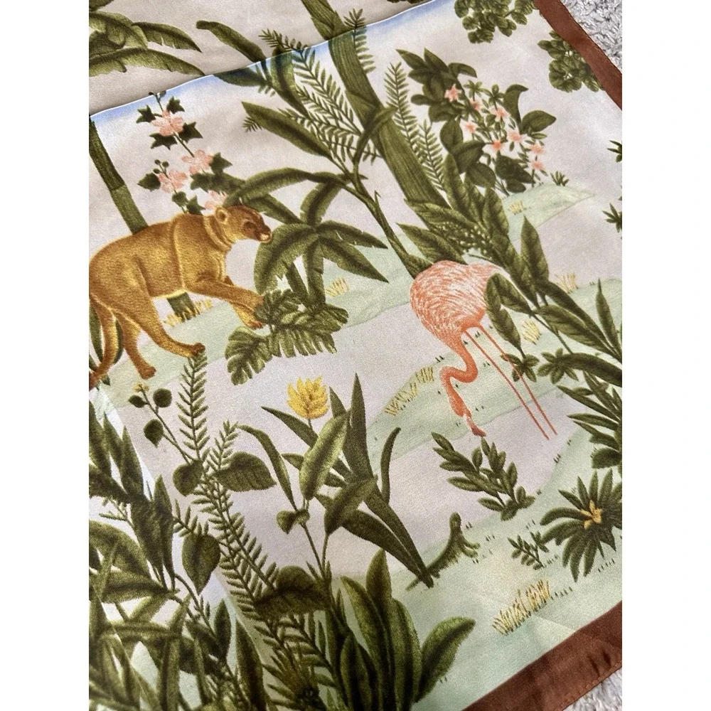 Women's Jungle Tropical Safari Print Square Scarf Silk Feel Satin Head Wrap New